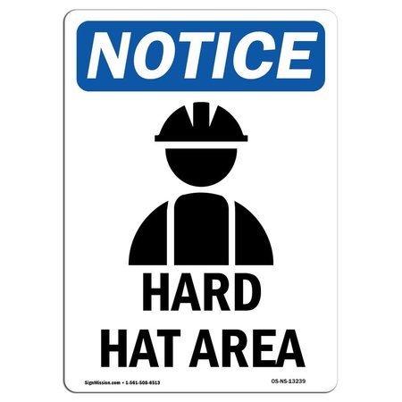 OSHA Notice Sign, Hard Hat Area With Symbol, 24in X 18in Rigid Plastic, 18 W, 24 H, Portrait